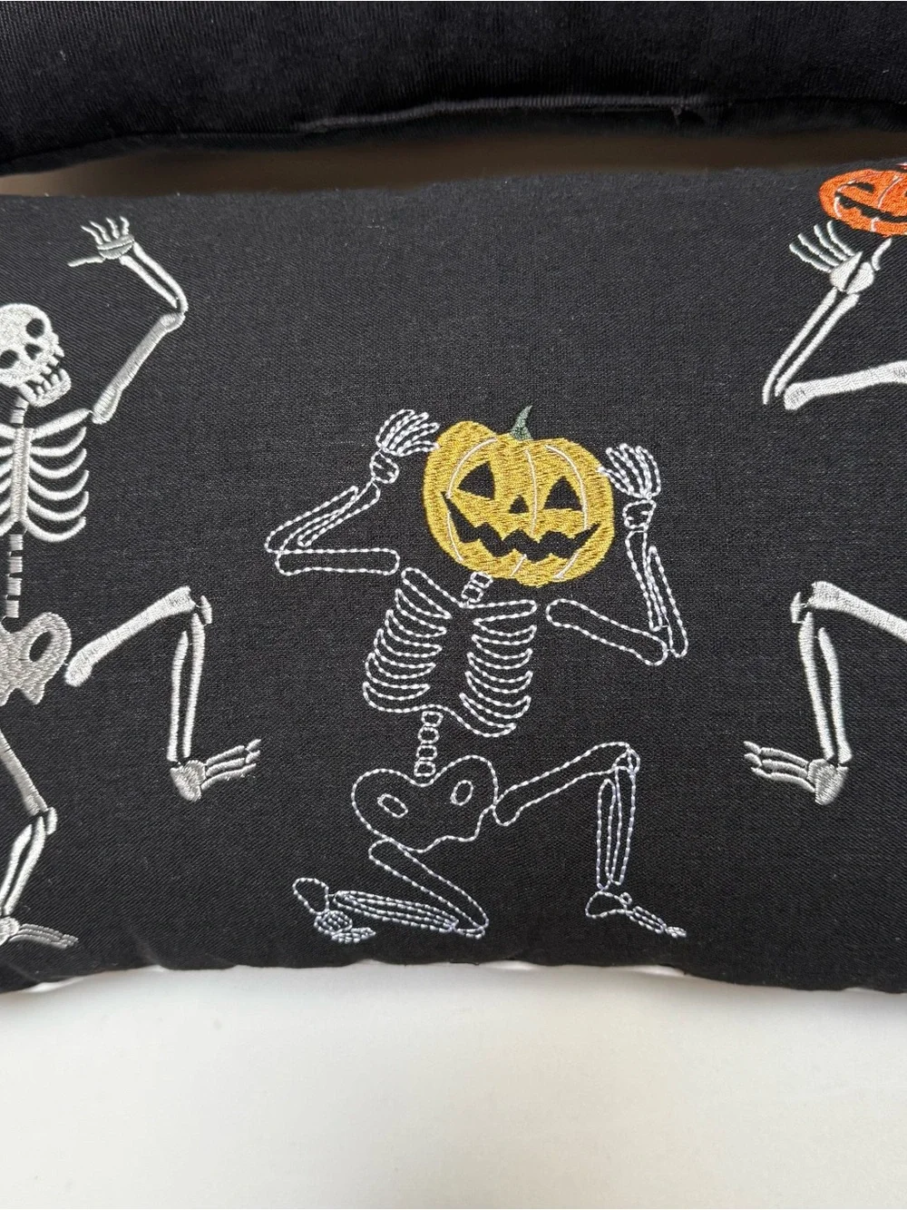 Halloween Embroidered Pumpkin & Skeleton Decorative Pillow Set - Black